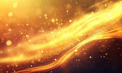 Poster - Abstract Golden Light with Sparkles and Wave Pattern Elegant Design for Celebration and Festive Mood in Dark Background
