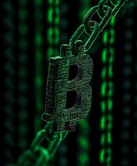 Poster - The stylized letter B symbol is attached to a metal chain