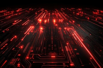 Leinwandbilder - Abstract Red Glowing Circuit Board Pattern with High Technology Digital Background