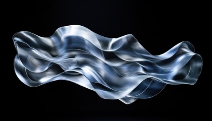 Fototapete - Abstract Silver Waves Pattern on Black Background with Subtle Reflections and Gentle Curves for Modern Designs and Creative Artworks