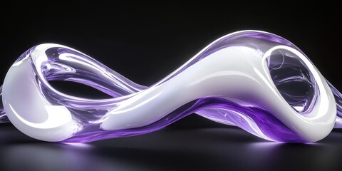 Poster - Abstract Wavy Form White and Purple on Dark Backdrop Contemporary Design Illuminated with Shiny Metallic Sheen 3D Rendered Geometric Illustration Elegant Digital Art