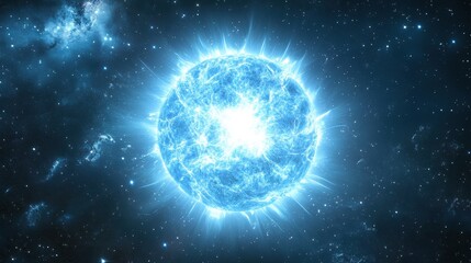 Aufkleber - Blue Star Cluster Formation in Deep Space Illustrating Cosmic Event in Glowing Light Effect with Stellar Spheres and Night Sky Background Showing Sci-Fi Art