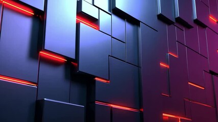 Poster - abstract modern digital wall with colorful neon lights reflecting on geometric surfaces for creative