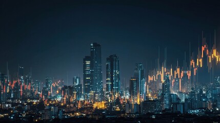 Poster - Futuristic City Skyline at Night with Dynamic Visual Elements