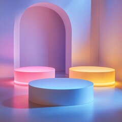 Poster - Luminous Platforms: Abstract Scene with Soft Lighting and Arched Opening, Perfect for Product Mockups and Modern Designs