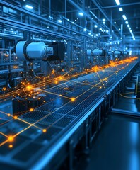 Poster - Industrial production line illustrating technological connectivity and automation processes