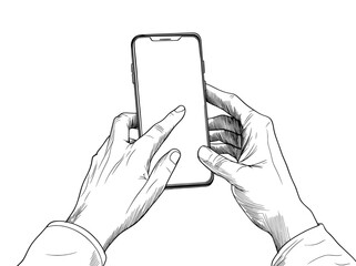 Poster - The illustration is a continuous line cartoon of a hand holding a mobile phone, with bloggers and people using smartphones or tablets, presented in a modern style with an editable stroke on a white