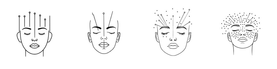 Poster - Minimalist line icons representing various facial features and expressions for design and illustration purposes