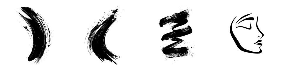 Poster - Minimalist line icons representing abstract brush strokes and facial elements for design projects and branding purposes