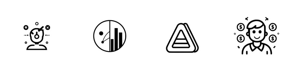 Poster - Vector minimalist line icons representing various concepts of communication, data visualization, productivity, and personal finance