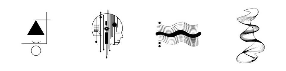 Poster - Collection of minimalist vector line icons showcasing abstract shapes and designs for modern graphic projects