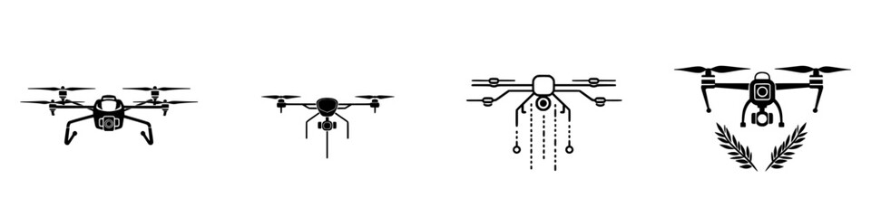Poster - Vector minimalist line icons featuring various designs of drones suitable for technology and innovation themes