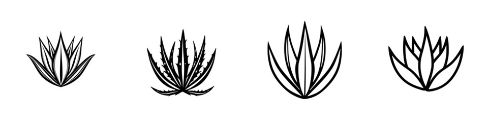 Poster - Set of minimalist line icons showcasing various styles of plant designs with a focus on simplicity and elegance in graphic representation