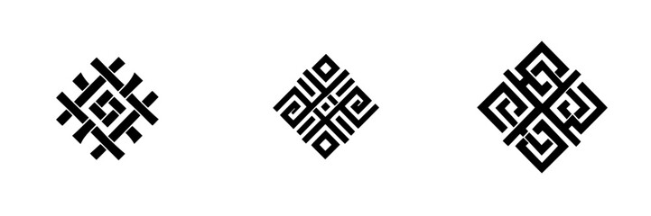 Poster - Minimalist vector line icons showcasing three unique geometric patterns in a sleek black design