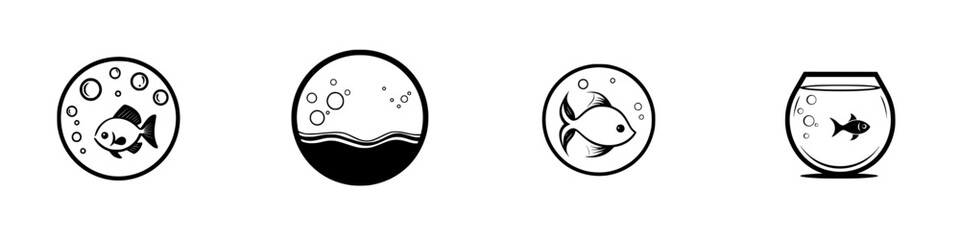 Poster - Collection of vector minimalist line icons depicting fish and aquatic themes for design projects