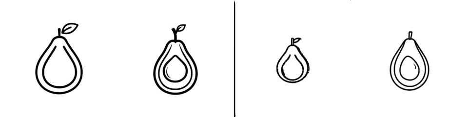Poster - Minimalist line icons of avocados depicting different shapes and sizes for design projects
