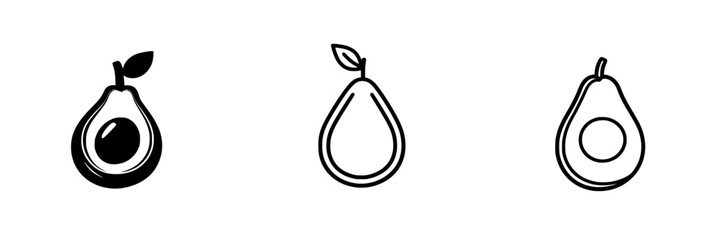 Poster - Collection of minimalist line icons depicting avocados in various orientations and styles for design projects
