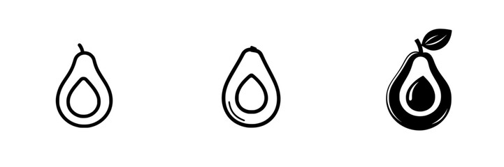 Poster - Vector minimalist line icons representing avocados in various styles for design and illustration projects