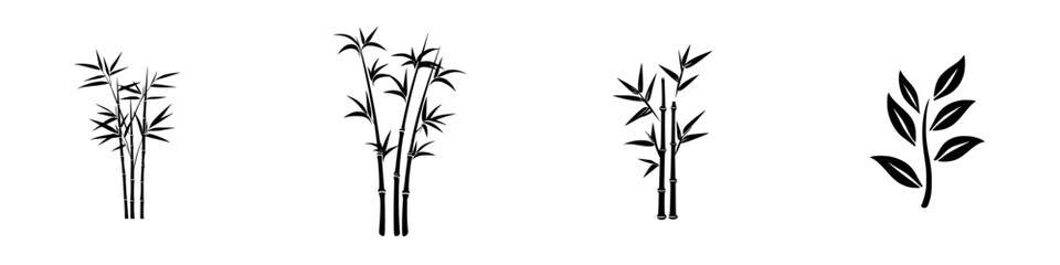 Poster - Minimalist vector line icons set featuring bamboo illustrations and leaf design for nature-themed projects