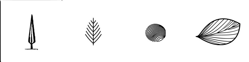 Poster - Collection of minimalist vector line icons representing various leaf shapes and designs for nature-themed projects