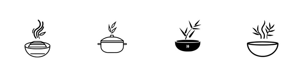 Poster - Collection of minimalist line icons representing cooking utensils and steaming dishes in a simple design