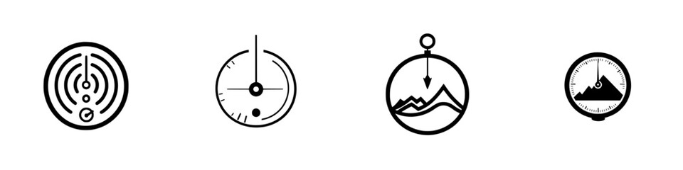 Poster - Vector minimalist line icons representing technology, navigation, and exploration symbols