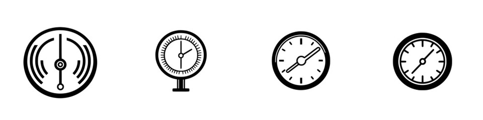 Poster - Vector minimalist line icons featuring various types of gauges and clocks for design and digital projects
