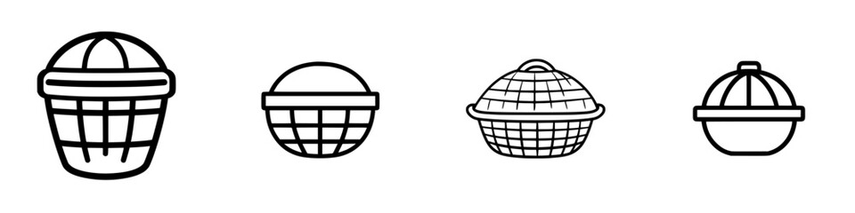 Poster - Collection of minimalist line icons depicting various basket styles in a simple design suitable for modern graphics and applications