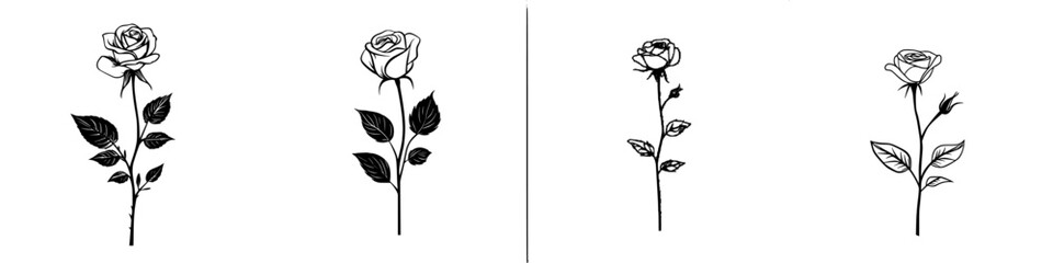 Poster - Set of vector minimalist line icons featuring elegant rose designs suitable for various graphic applications and creative projects