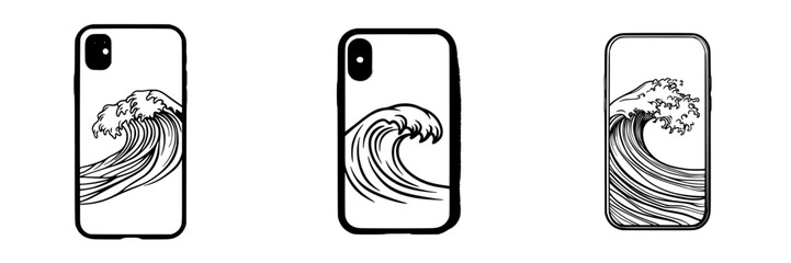 Poster - Set of minimalist vector line icons showcasing waves for modern design elements and graphics