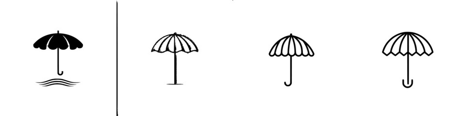 Poster - Collection of minimalist line icons illustrating various umbrella designs for creative projects