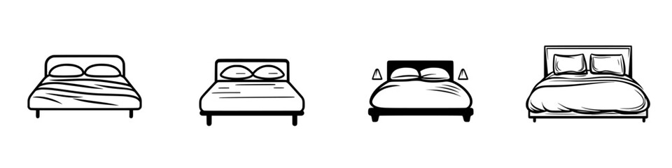 Poster - Collection of minimalist line icons representing various bed designs in simple and elegant styles