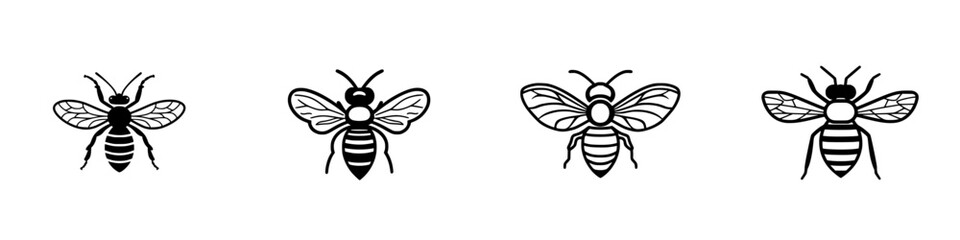 Poster - Minimalist line icons of bees showcasing different styles in a vector format for playful designs
