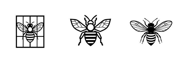 Poster - Vector minimalist line icons featuring various bee designs highlighting simplicity and elegance in graphic representation