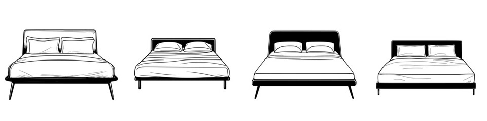 Poster - Minimalist line icons depicting various bed designs for interior decoration and furniture illustration