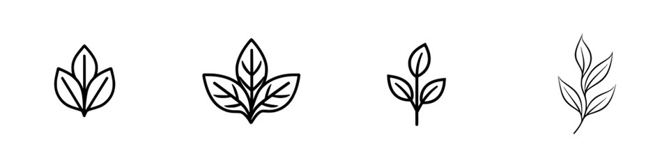 Poster - Collection of minimalist line icons representing various leaf designs for creative projects and digital use