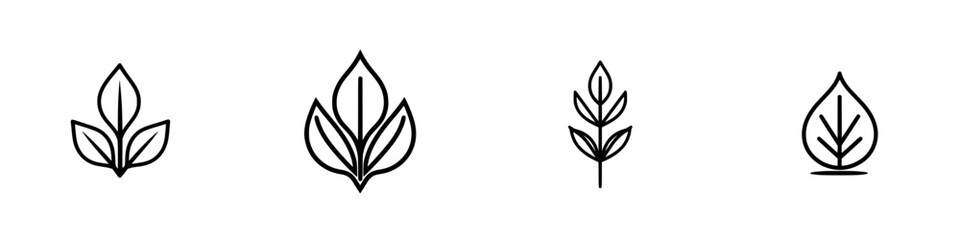 Poster - Minimalist line icons depicting various types of leaves and plant elements for design and creative projects