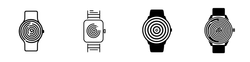 Poster - Minimalist line icons showcasing various watch designs with spiral patterns and unique elements