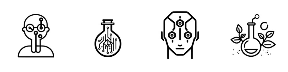 Poster - vector minimalist line icons showcasing technology, science, and nature in a cohesive graphic style 
