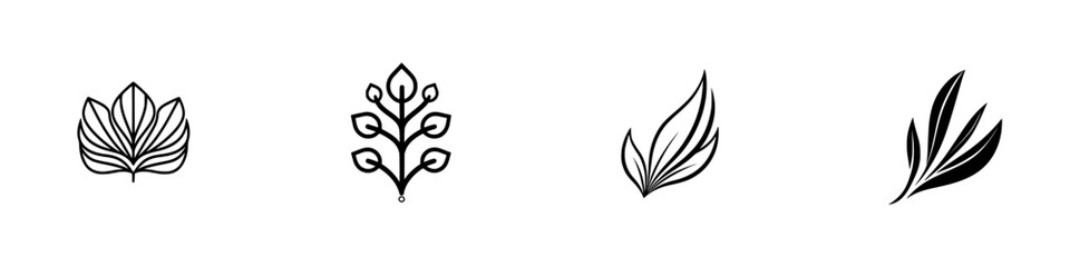Poster - Collection of minimalist line icons featuring various plant designs for use in digital and print media