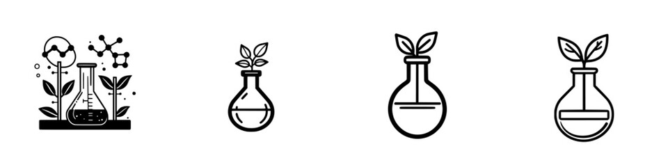 Poster - Minimalist vector line icons showcasing laboratory equipment, plants, and scientific concepts in a clear and modern style