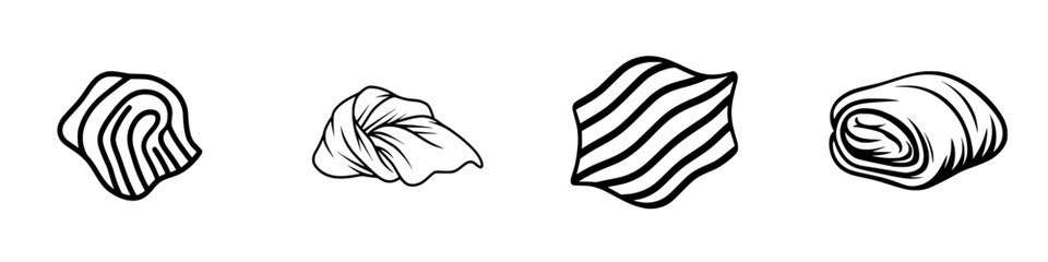 Poster - Vector minimalist line icons showcasing various forms of fabric and textures, ideal for design projects and digital applications