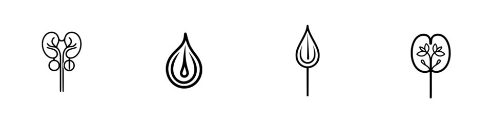 Poster - minimalist line icons representing nature elements such as leaves, water droplets, and trees suitabl