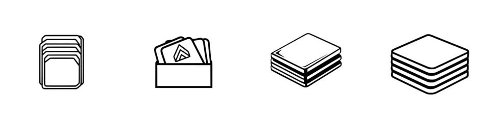 Poster - Collection of minimalist line icons representing stacks of various objects for design and illustration purposes