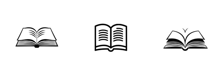 Poster - Collection of minimalist line icons depicting various open books in a simple vector style suitable for projects and designs