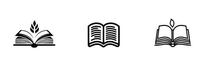 Poster - Set of minimalist vector line icons depicting open books and reading themes for educational and creative projects