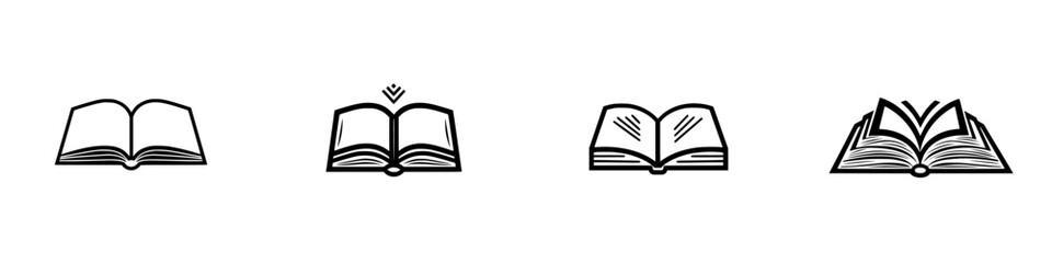Poster - Creative and minimalist vector line icons depicting various open book designs for educational or literary themes