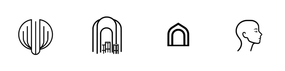 Poster - Modern minimalist line icons set featuring abstract shapes and profile faces designed for creative projects and graphic design