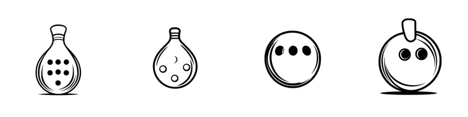 Poster - minimalist vector line icons representing various bottles and a button design for modern graphic app