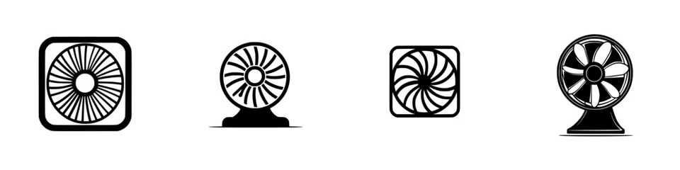 Poster - Minimalist vector line icons illustrating various fan designs suitable for graphics and web applications